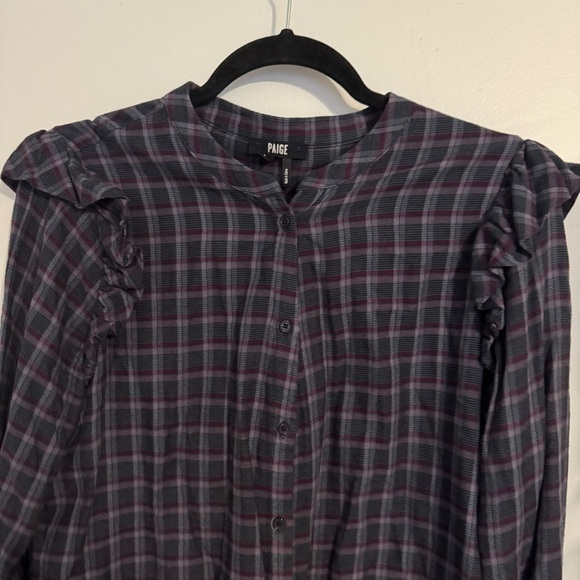 Paige Large Ruffle Blue Purple Plaid Button Down Flannel - Picture 8 of 12